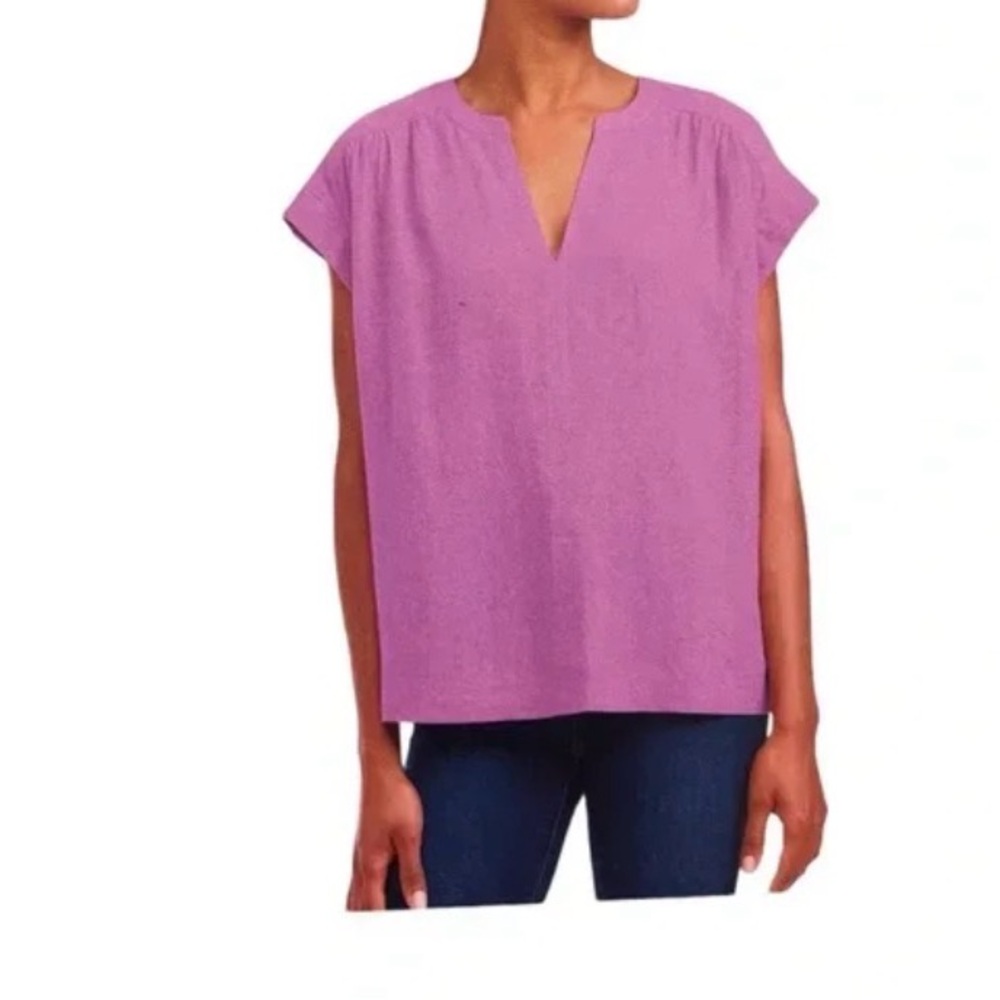 Linen Splendid Lavender-Pink Linen Cap-Sleeve Top